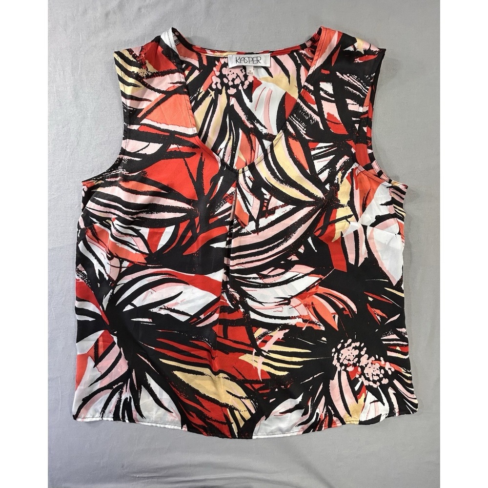 Kasper multicolored abstract leaf print sleeveless top‎ Womens 1X